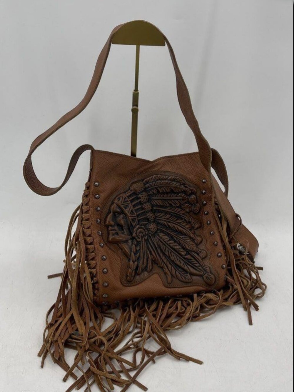 Raviani Indian Head cross body bag cognac brown